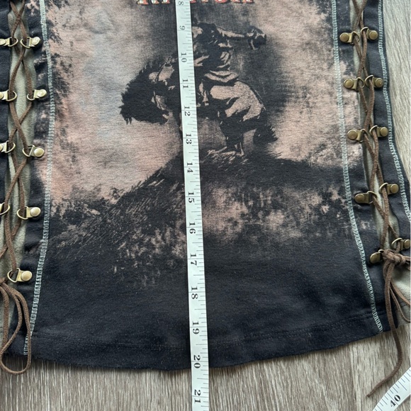 Y2K Made in USA Skinny Minnie Lace up Rhinestone Cowboy Graphic Tee size Medium - Picture 14 of 14